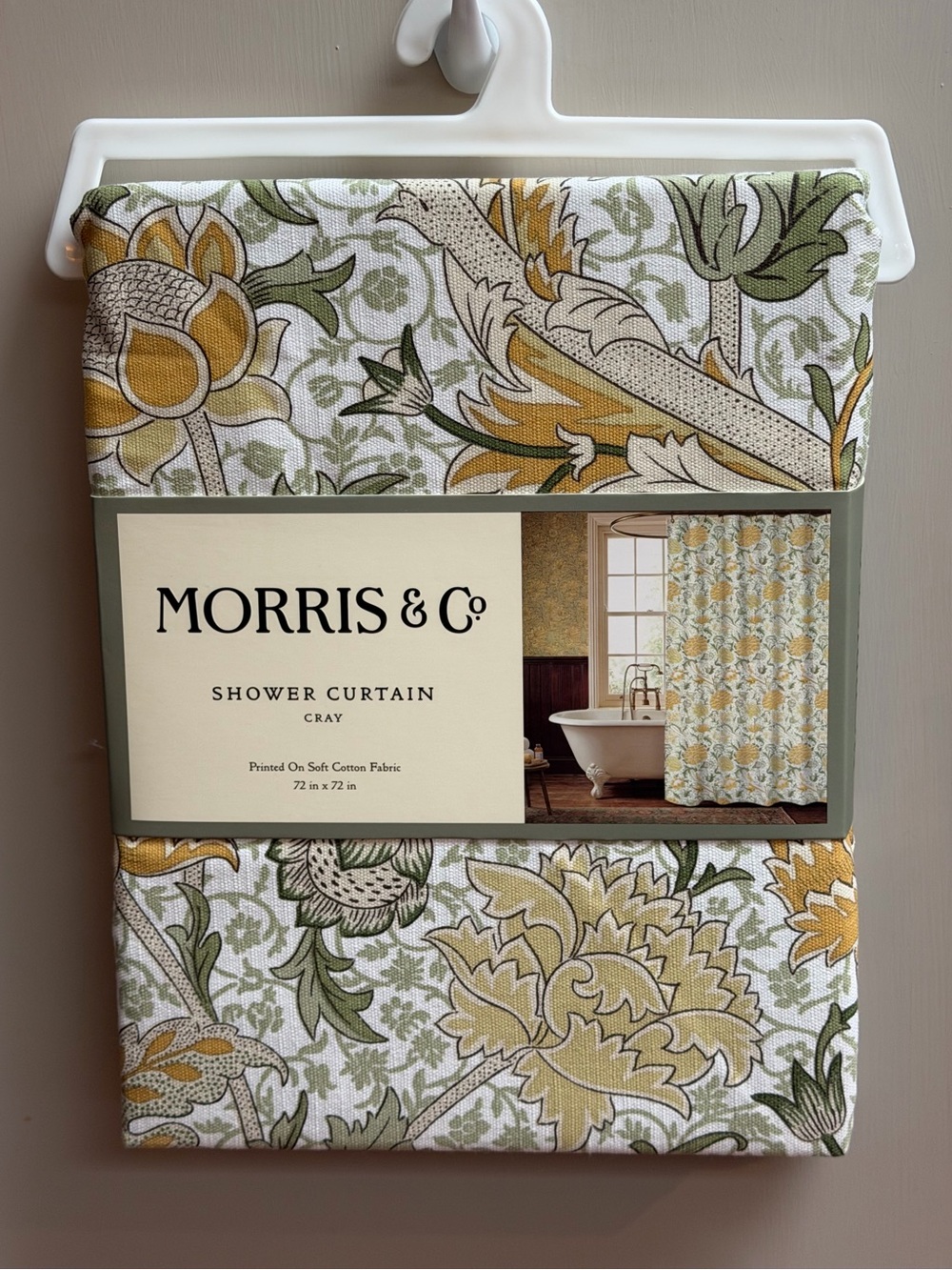 Morris & Co. NWT Cray Floral Cotton Shower Curtain Cream Brown & Green 72"× 72"